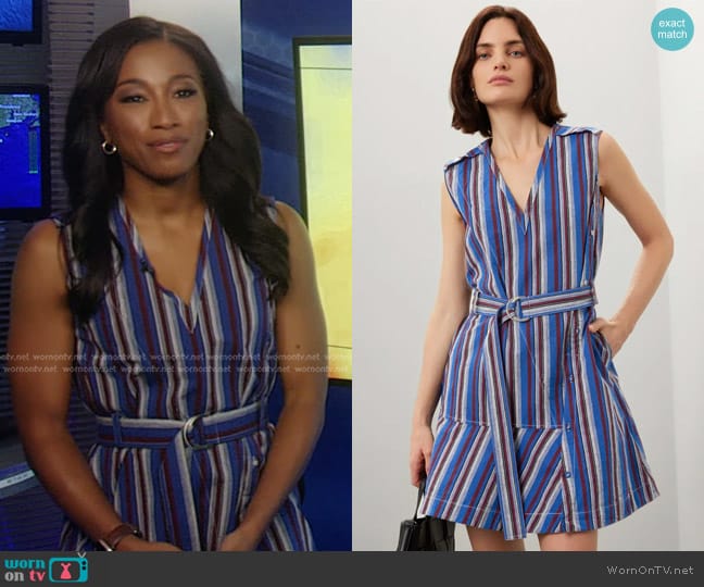 3.1 Phillip Lim x RTR Striped Sleeveless V-Neck Belted Dress worn by Brittany Bell on Good Morning America