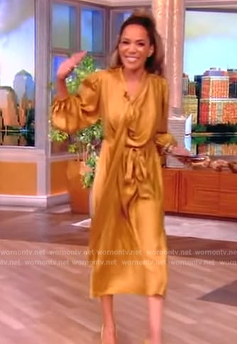 Sunny's gold satin tie neck dress on The View