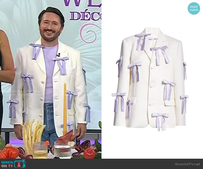 Tanner Fletcher Gender Inclusive Walt Bow Blazer in Ivory/ Lavender worn by Jove Meyer on Today