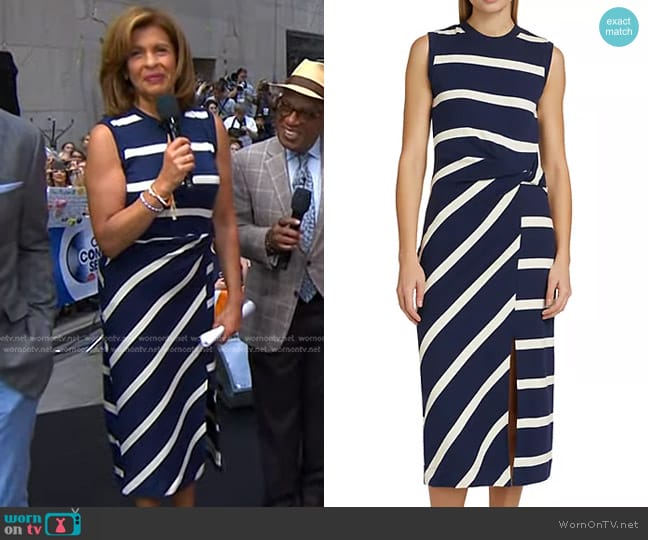 Tanya Taylor Cody Striped Sleeveless Dress in Maritime Blue Cream worn by Hoda Kotb on Today