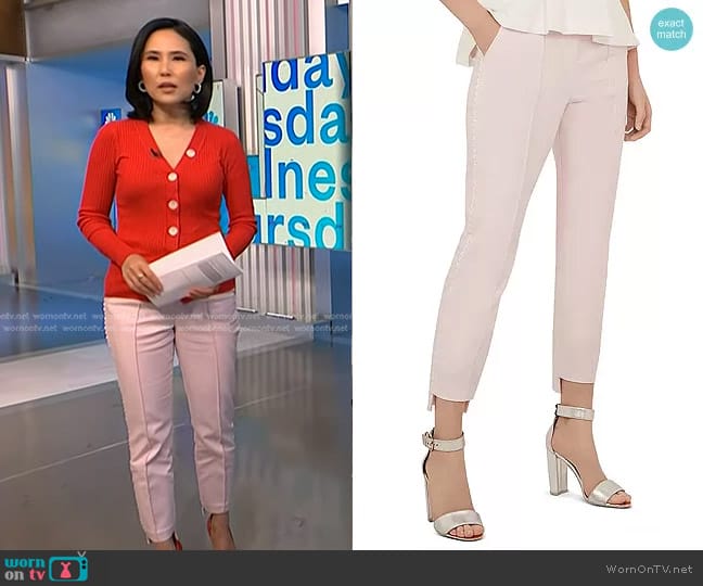 Ted Baker Onetta Scalloped Slim Pants in Nude Pink worn by Vicky Nguyen on NBC News Daily