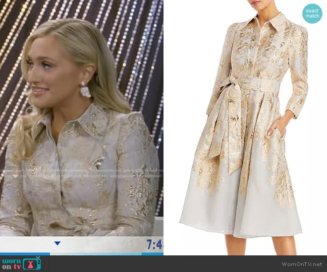 Teri Jon by Rickie Freeman Metallic Jacket Dress in Gold worn by Maggie Sajak on Good Morning America