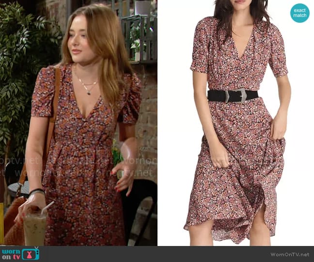 The Kooples Floral Print Button Front Midi Dress worn by Faith Newman (Reylynn Caster) on The Young and the Restless