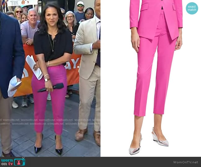 Theory Treeca Pant in Carnation worn by Laura Jarrett on Today