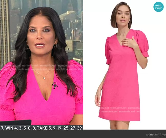 Tommy Hilfiger Blossom Jacquard Puff-Sleeve Dress in Hot Pink worn by Darlene Rodriguez on Today