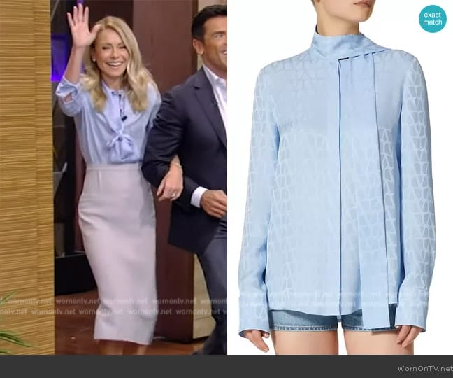 Valentino Garavani Toile Iconographe Silk Jacquard Blouse worn by Kelly Ripa on Live with Kelly and Mark