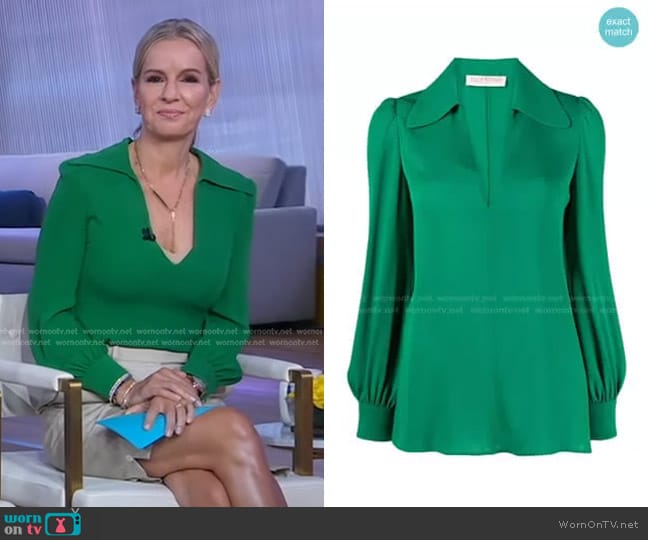 Valentino Spread-Collar Silk Top worn by Dr. Jennifer Ashton on Good Morning America