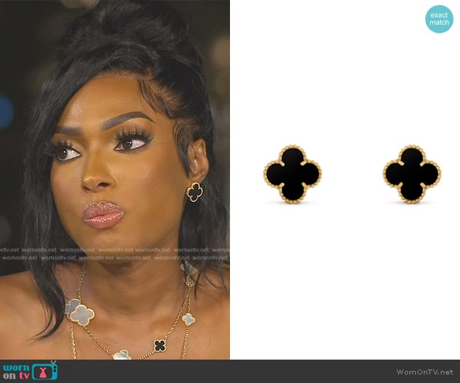 Van Cleef & Arpels Vintage Alhambra earrings in 18K yellow gold/Onyx worn by Lesa Milan (Lesa Milan) on The Real Housewives of Dubai