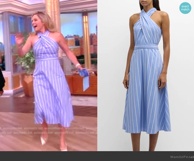 Veronica Beard Baylee striped poplin midi dress worn by Sara Haines on The View