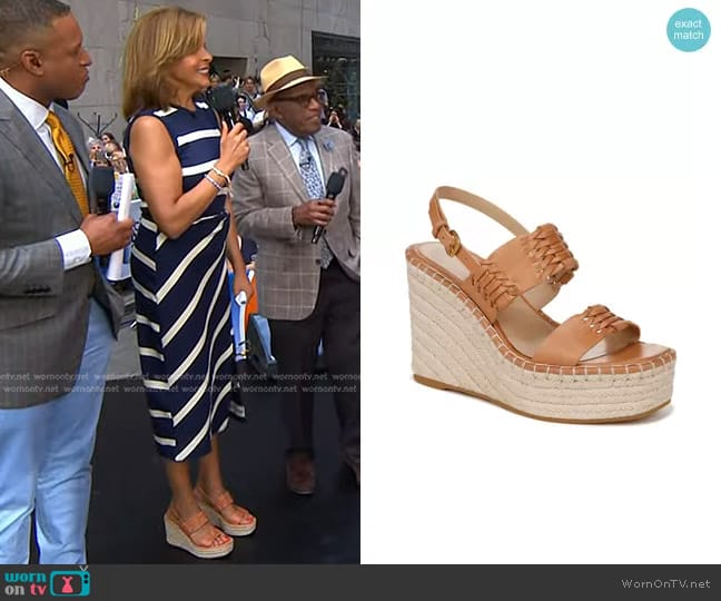 Veronica Beard Riya Woven Leather Wedge Sandals in Natural worn by Hoda Kotb on Today