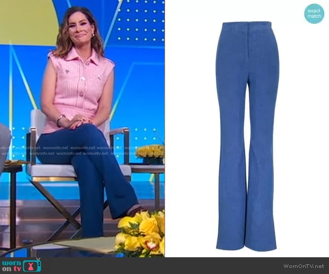 WornOnTV: Rebecca’s pink tweed sleeveless top and blue flare pants on ...