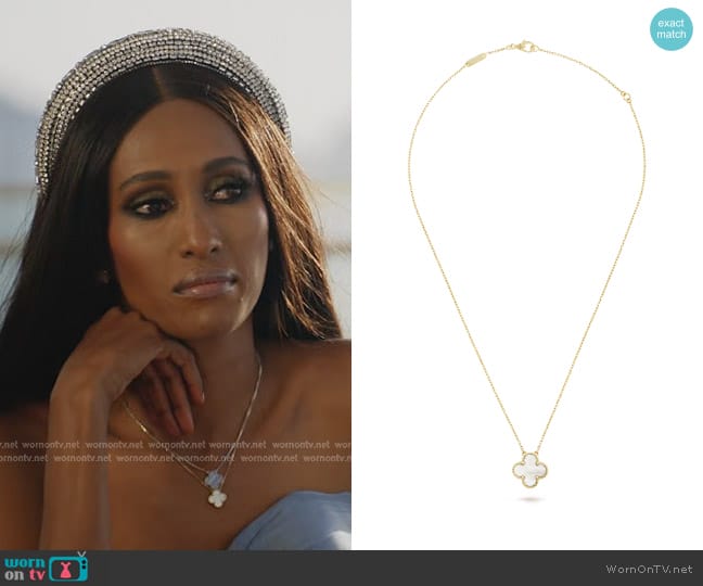 Van Cleef & Arpels Vintage Alhambra Pendant in 18K yellow gold/Mother-of-pearl worn by Chanel Ayan (Chanel Ayan) on The Real Housewives of Dubai