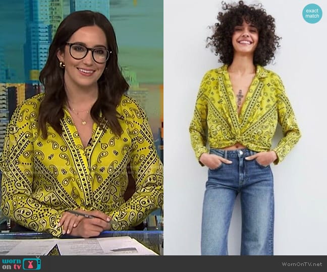 Zara Paisley Bandana Top in Neon Yellow worn by Savannah Sellers on NBC News Daily