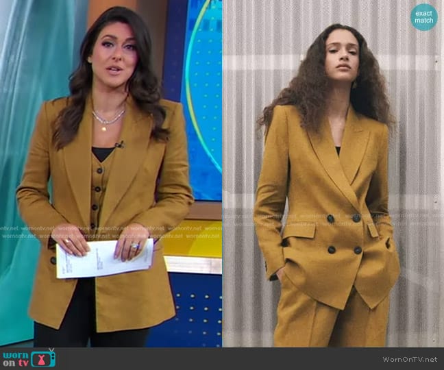 Zara Crossed Linen Blazer worn by Erielle Reshef on Good Morning America