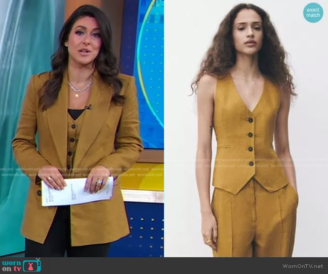 Zara Tailored Linen Vest worn by Erielle Reshef on Good Morning America