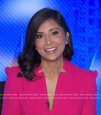 Zohreen Shah’s pink v-neck dress on Good Morning America