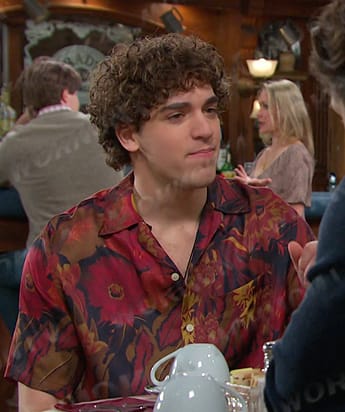 Aaron’s red floral camp collar shirt on Days of our Lives