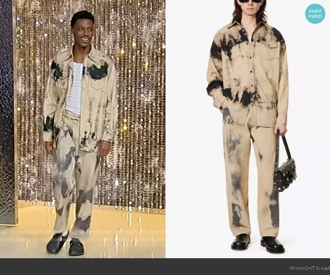 Acne Studios Relaxed Fit Tie Dye Denim Button-Up Overshirt worn by Jerrod Carmichael on Tamron Hall Show