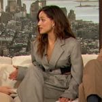 Adria Arjona’s gray plaid cropped blazer on The Drew Barrymore Show