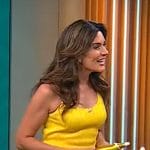 Adriane Kiss’ yellow knit dress with white hem on CBS Mornings