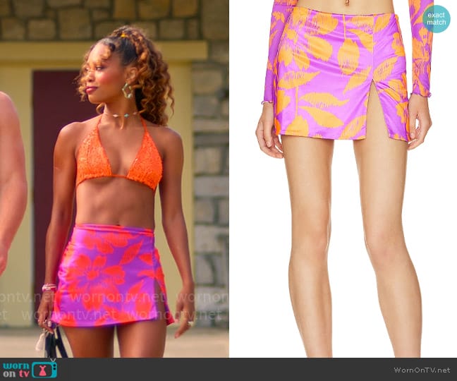 AFRM Moly Skirt in Placed Tropical Floral worn by Faran Bryant (Zaria) on Pretty Little Liars Original Sin