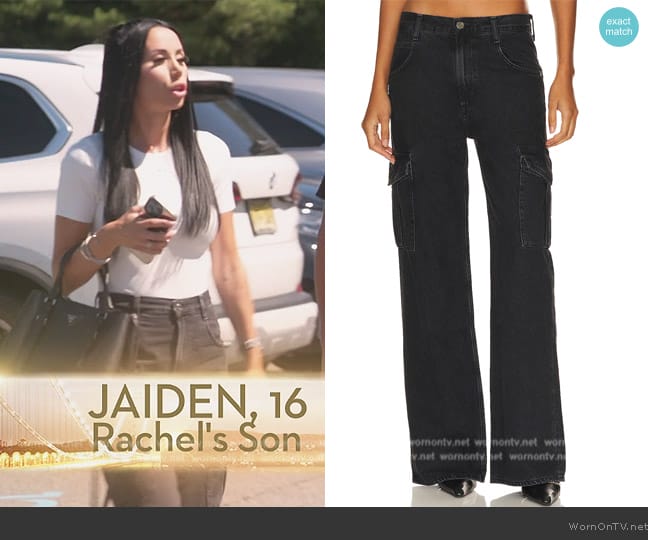 Agolde Minka high-rise denim cargo pants worn by  on The Real Housewives of New Jersey