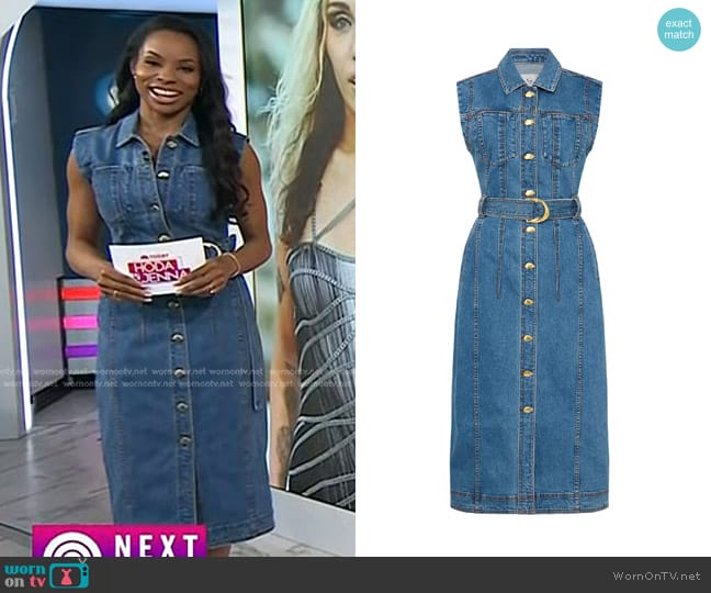 Aje Darcie Denim Midi Dress in 90's wash worn by Devyn Simone on Today