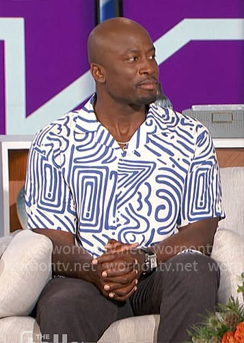 Akbar's blue lines print shirt on The Talk