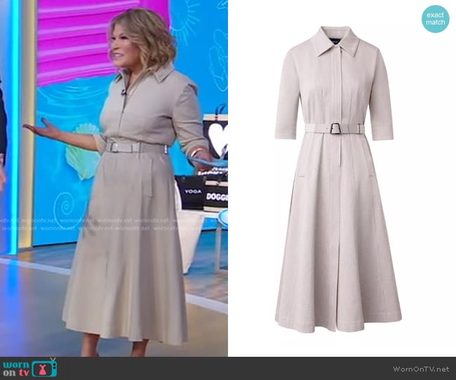 Akris Denim Belted Midi Shirtdress in Sand worn by Tory Johnson on Good Morning America