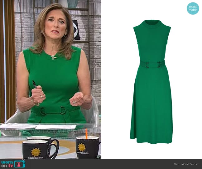 Akris Punto Wool Sleeveless Belted Midi Dress worn by Jill Schlesinger on CBS Mornings