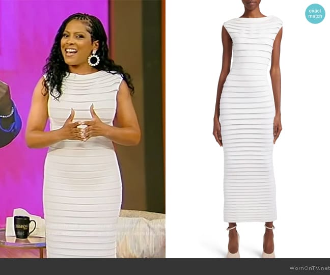 WornOnTV: Tamron’s white embellished ribbed dress on Tamron Hall Show ...