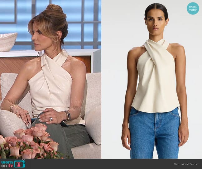 A.L.C. Quinn Vegan Leather Halter Top worn by Natalie Morales on The Talk