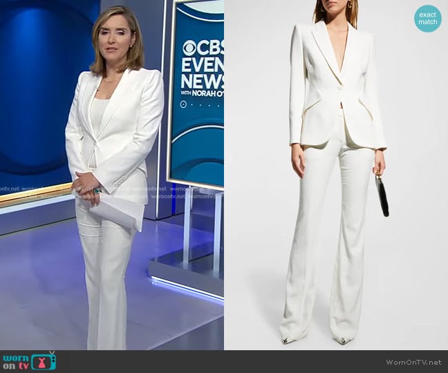 Alexander McQueen Classic Single-Breasted Suiting Blazer and Pants worn by Margaret Brennan on CBS Evening News