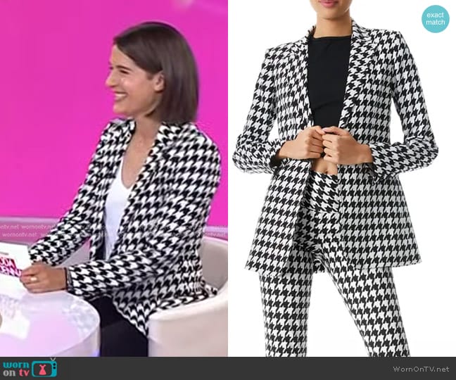 Alice + Olivia Breann Long Fitted Houndstooth Print Blazer worn by Daryn Carp on Today