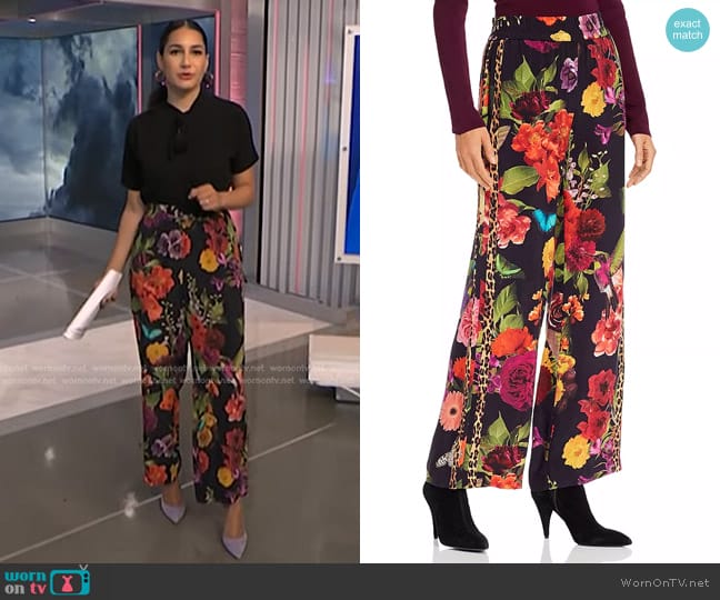 Alice + Olivia Benny Botanical Wide-Leg Pants worn by Morgan Radford on NBC News Daily