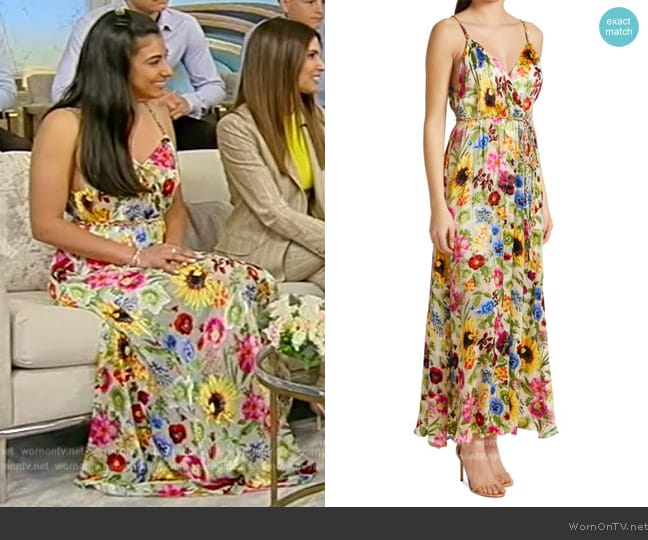 Alice + Olivia Samantha Floral Surplice Dress worn by Sofia Valastro on Tamron Hall Show