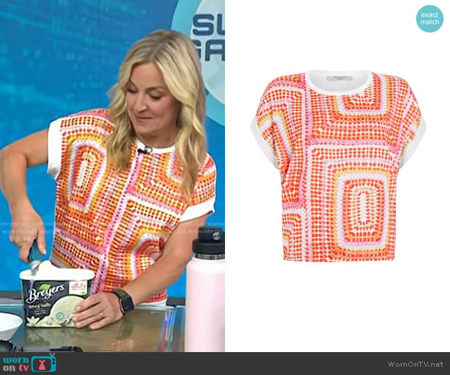 All Saints Giana Luisa Print Knit Top in Blood Orange worn by Jennifer Jolly on Today