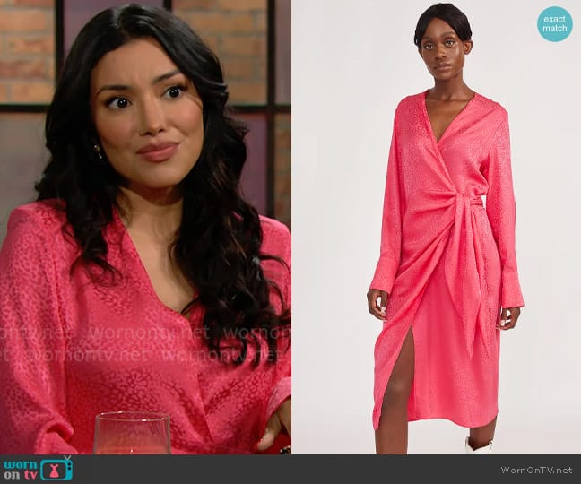 Alyson Eastman Wrap Dress in Fuchsia worn by Audra Charles (Zuleyka Silver) on The Young and the Restless