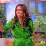 Alyssa’s green satin utility dress on The View