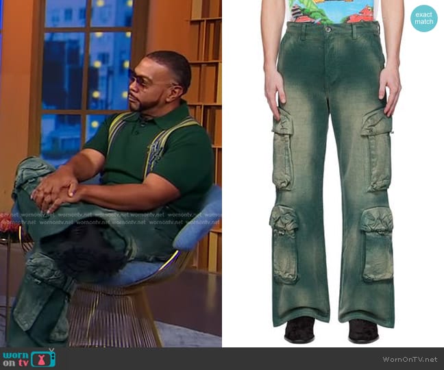 Amiri Faded Cargo Pants in Green worn by Timbaland on Good Morning America