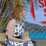 Amy Nofziger’s ikat print sleeveless dress on Live with Kelly and Mark