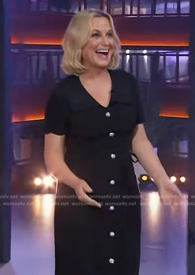 Amy Poehler’s black button front dress on The Kelly Clarkson Show