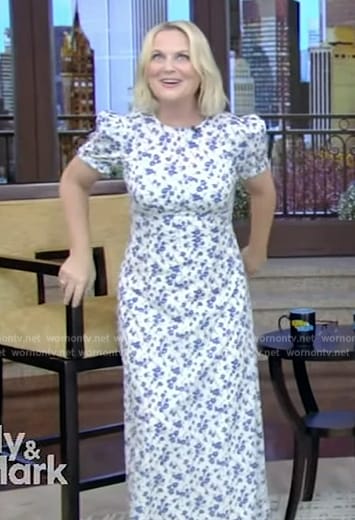 Amy Poehler’s floral print short sleeve dress on Live with Kelly and Mark