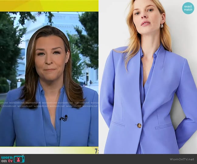 Ann Taylor The Long Cutaway Blazer in Fluid Crepe worn by Mary Bruce on Good Morning America