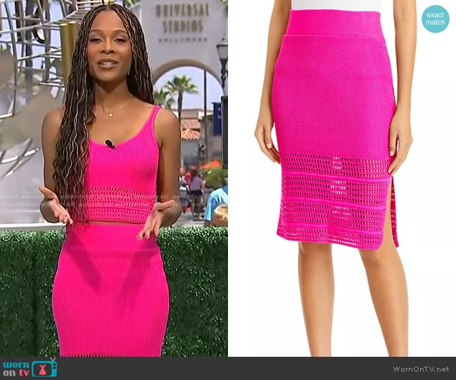 Aqua Pointelle Skirt in Hot Pink worn by Zuri Hall on Access Hollywood