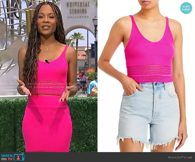 Aqua Pointelle Tank Top in Hot Pink worn by Zuri Hall on Access Hollywood