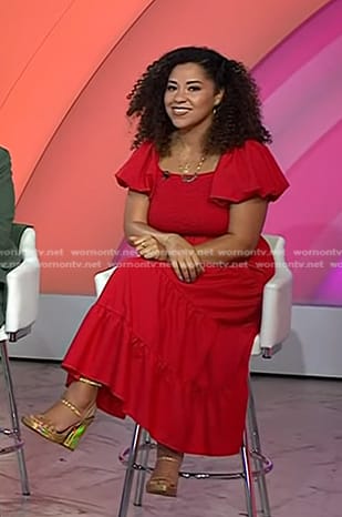 Arianna's red puff sleeve smocked dress on Today