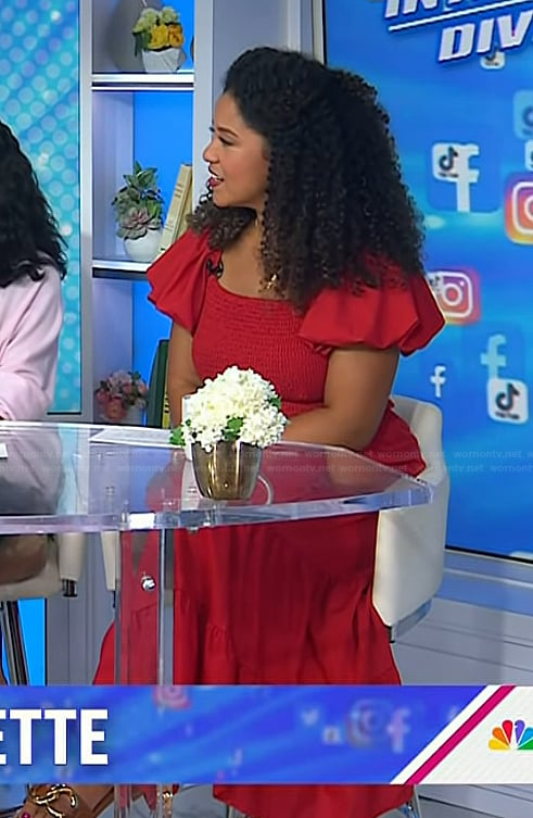 Arianna's red puff sleeve smocked dress on Today