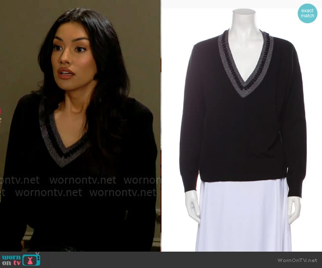 Autumn Cashmere Cashmere Plunge Neckline Sweater worn by Audra Charles (Zuleyka Silver) on The Young and the Restless