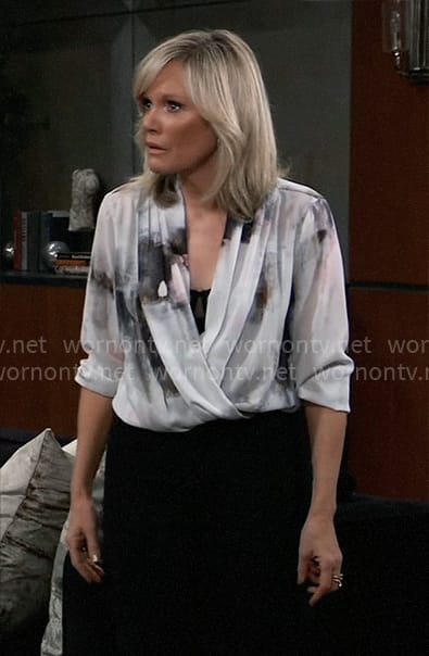 Ava's white abstract print blouse on General Hospital